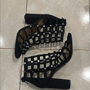 Report Black Studded Cage Block-Heel Sandals